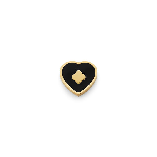 Black Enamel Heart Charms (Gold) - Clover
