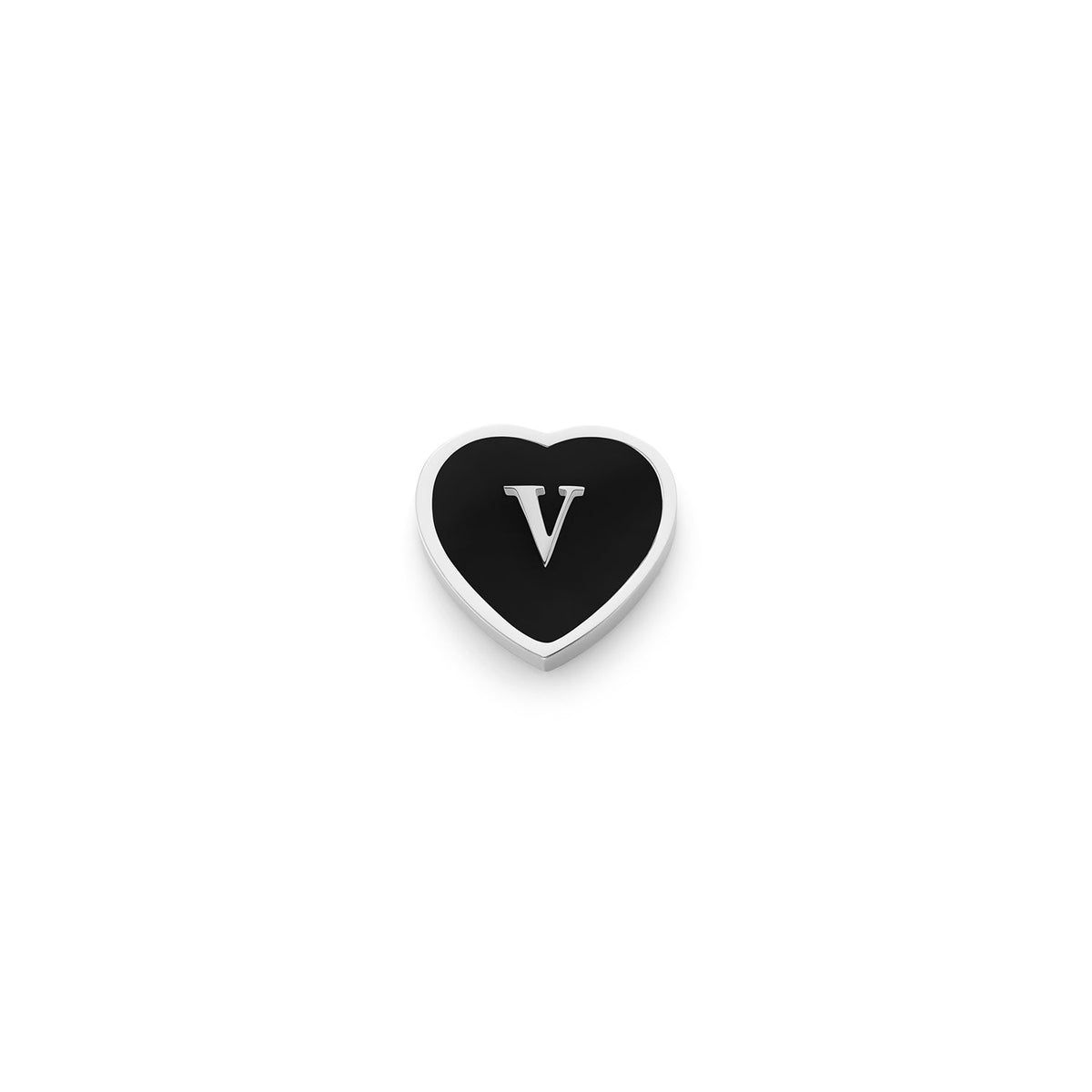 Black Enamel Heart Charms (Silver) - Initials