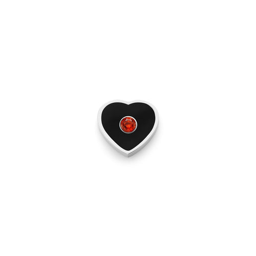 Black Enamel Heart Charms (Silver) - Birthstone