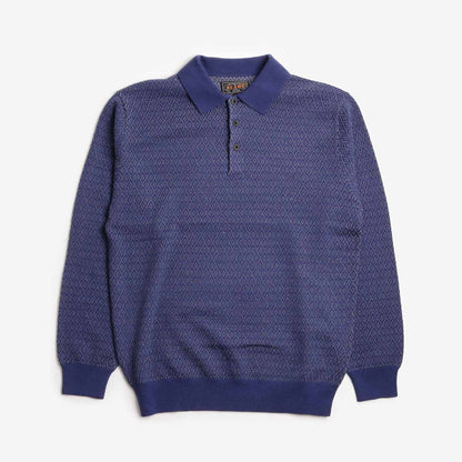Beams Plus Diamond Pattern Knit Polo Shirt
