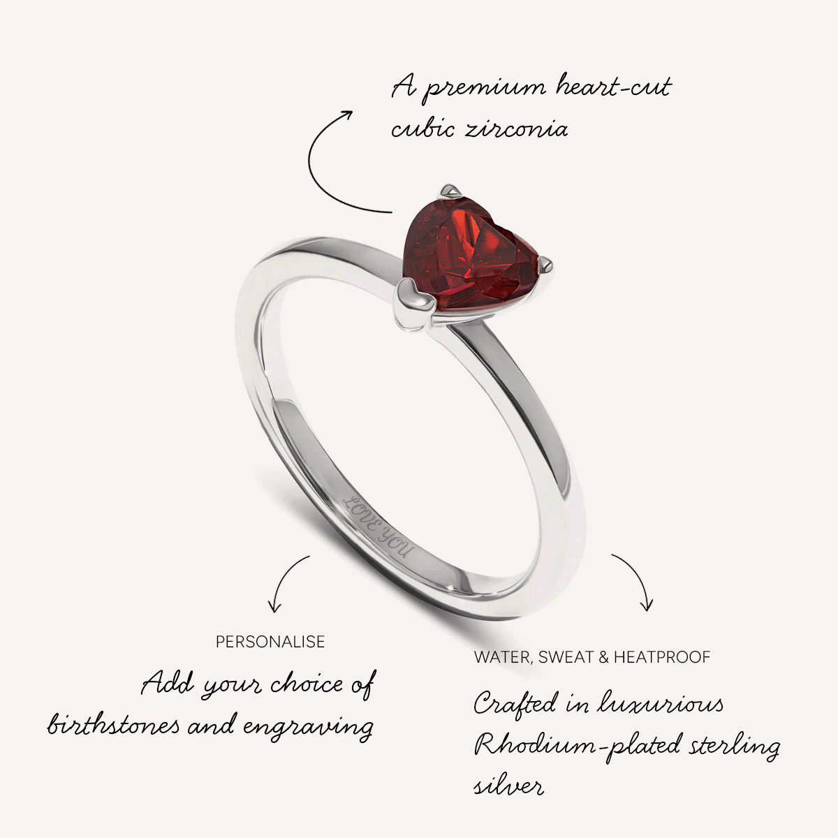 Birthstone Heart Legacy Ring 1ct (Silver)