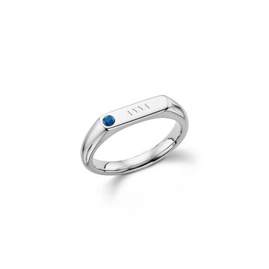 Birthstone Signet Custom Name Ring (Silver)