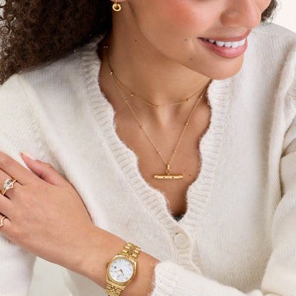 Confetti Birthstone T-bar Necklace (Gold)