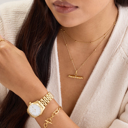 Confetti Birthstone T-bar Necklace (Gold)