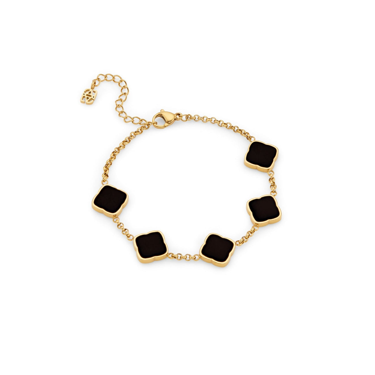 Black Enamel Multi Clover Bracelet - Gold