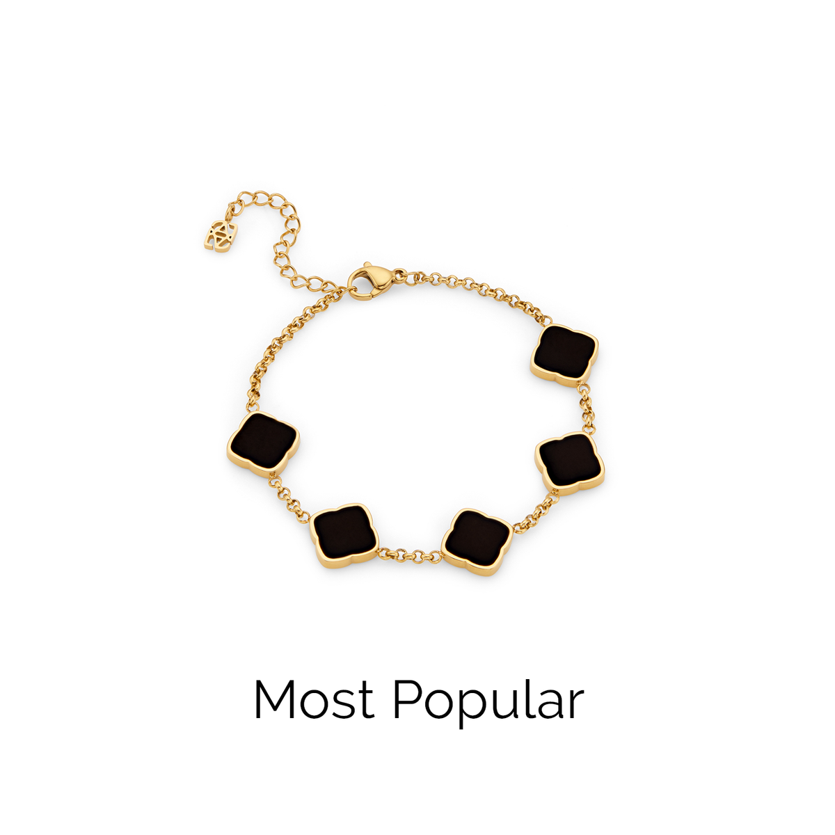Black Enamel Multi Clover Bracelet - Gold