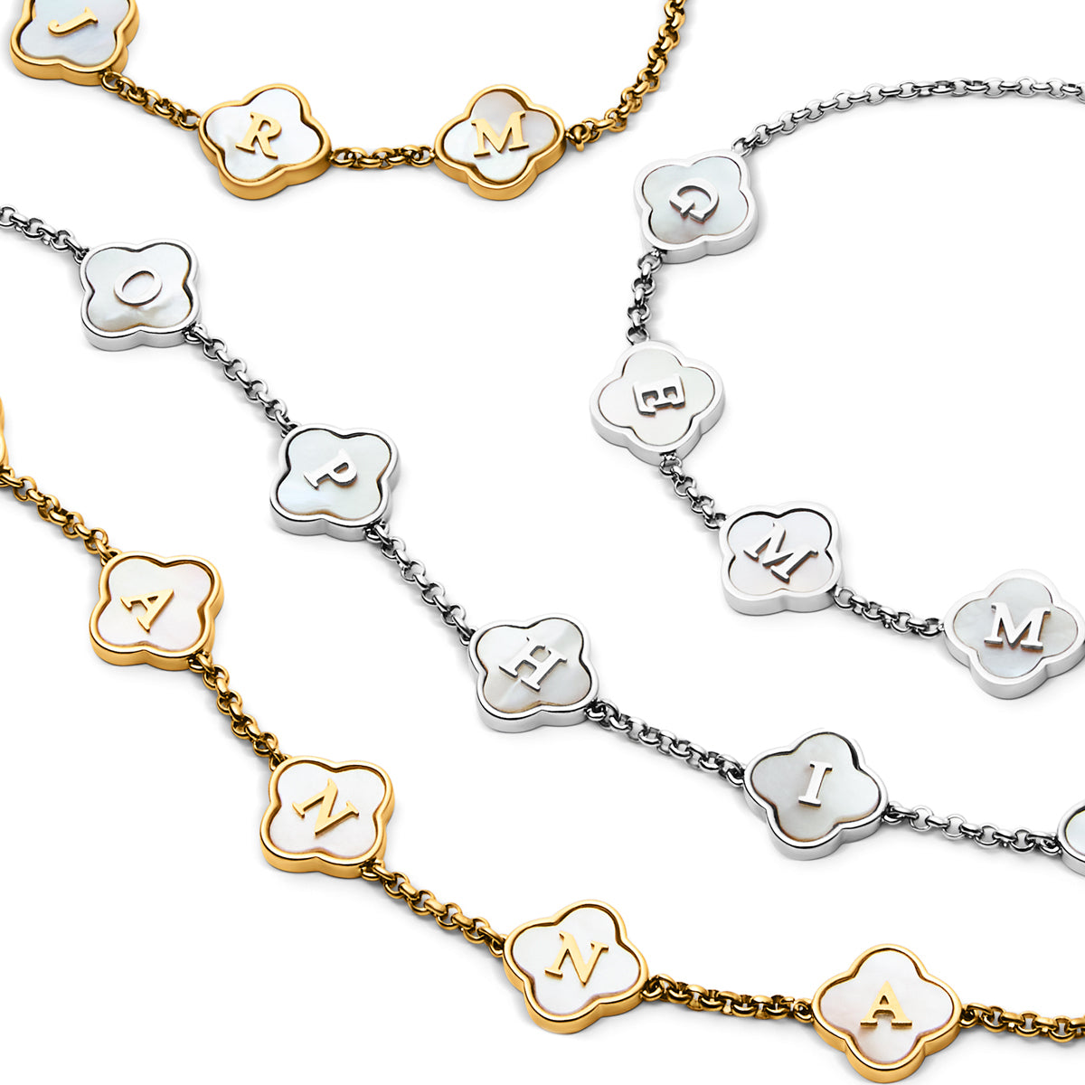 Pearl Clover Custom Name Bracelet (Silver)