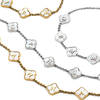 Pearl Clover Custom Name Necklace (Gold)