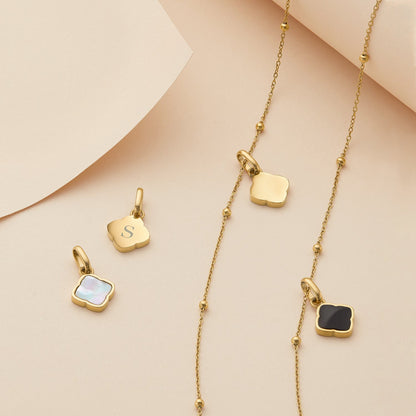 Pearl Clover & Initial Necklace (Gold)