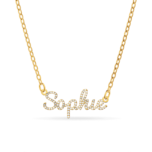 Crystal Cursive Name Necklace (Gold)