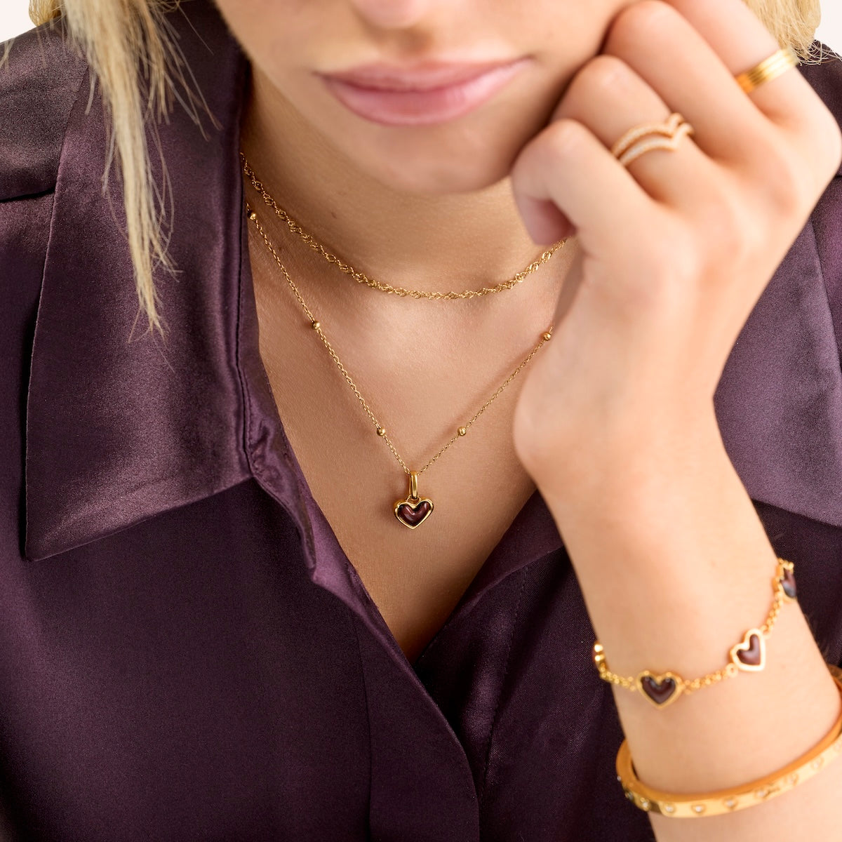 Chocolate Brown Multi Heart Bracelet (Gold)