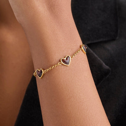 Chocolate Brown Multi Heart Bracelet (Gold)