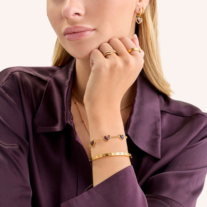 Chocolate Brown Multi Heart Bracelet (Gold)