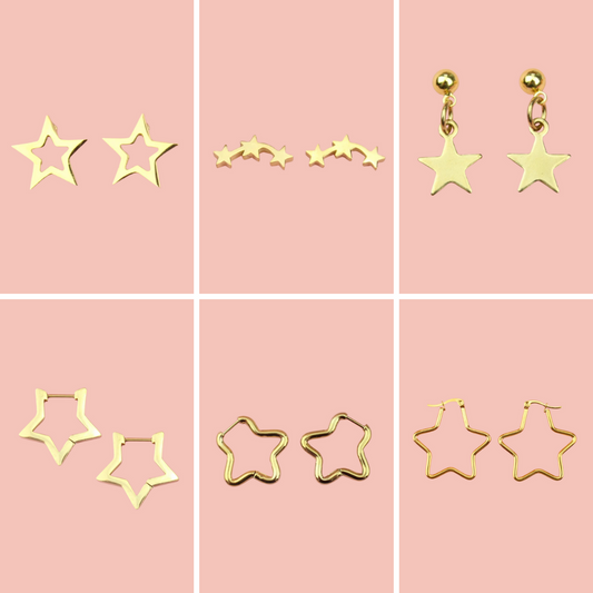 Star Earrings Bundle (6 Pairs) (Gold Plated)