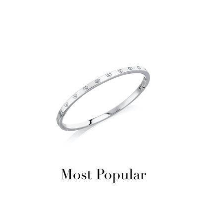 Crystal Heart Bangle (Silver)