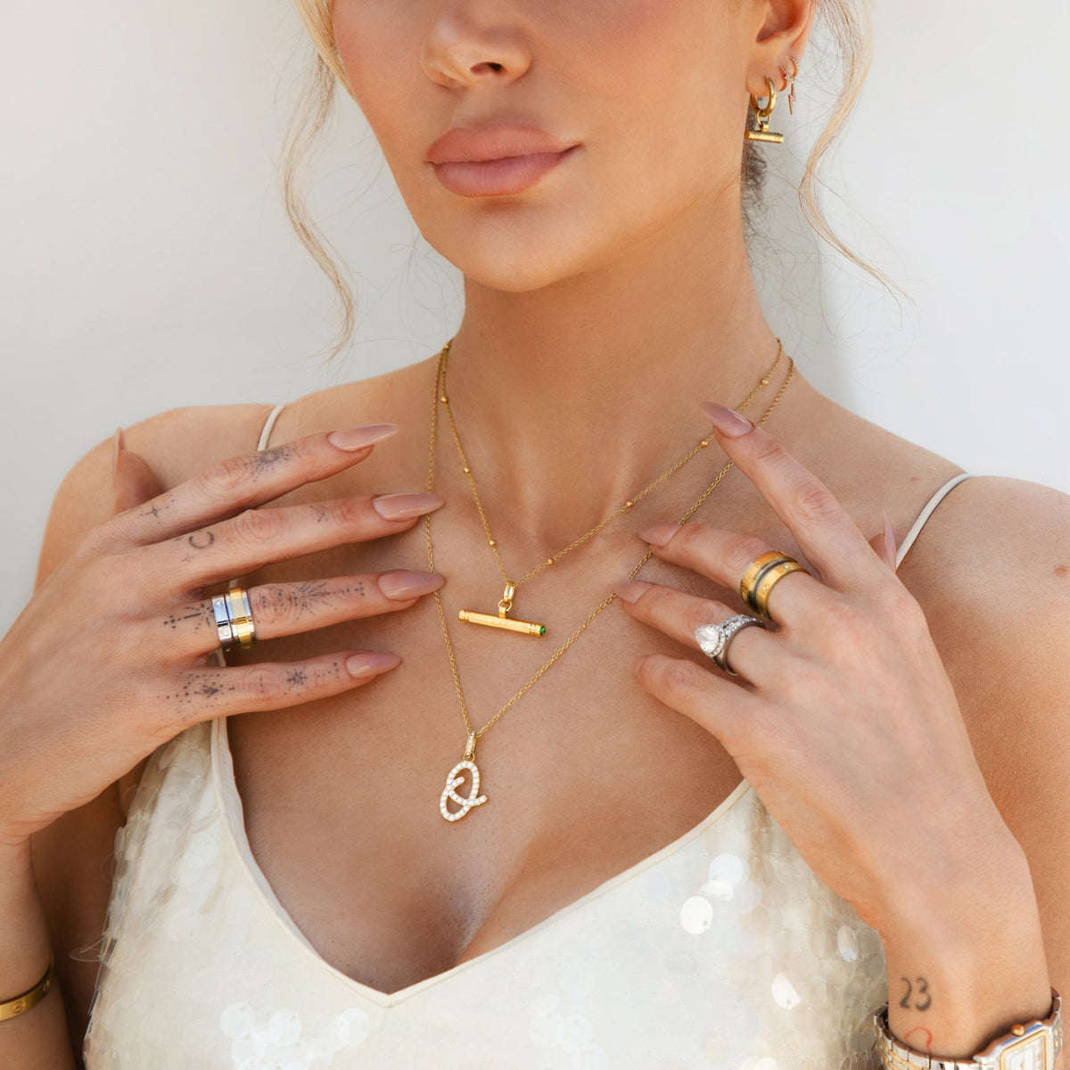 Custom Stamped T-Bar Necklace (Gold)