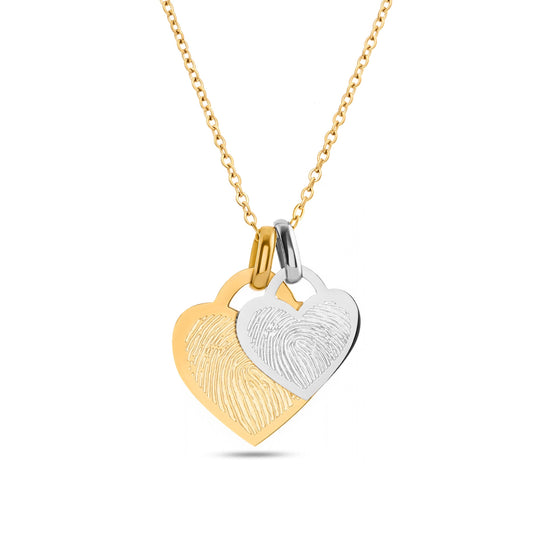 Double Heart Token Fingerprint Necklace (Gold & Silver)