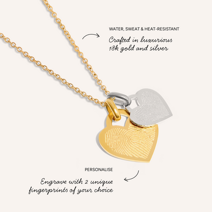 Double Heart Token Fingerprint Necklace (Gold & Silver)