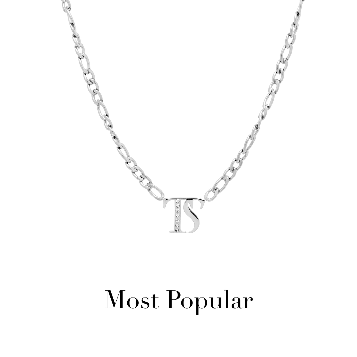 Double Initial Crystal Necklace (Silver)