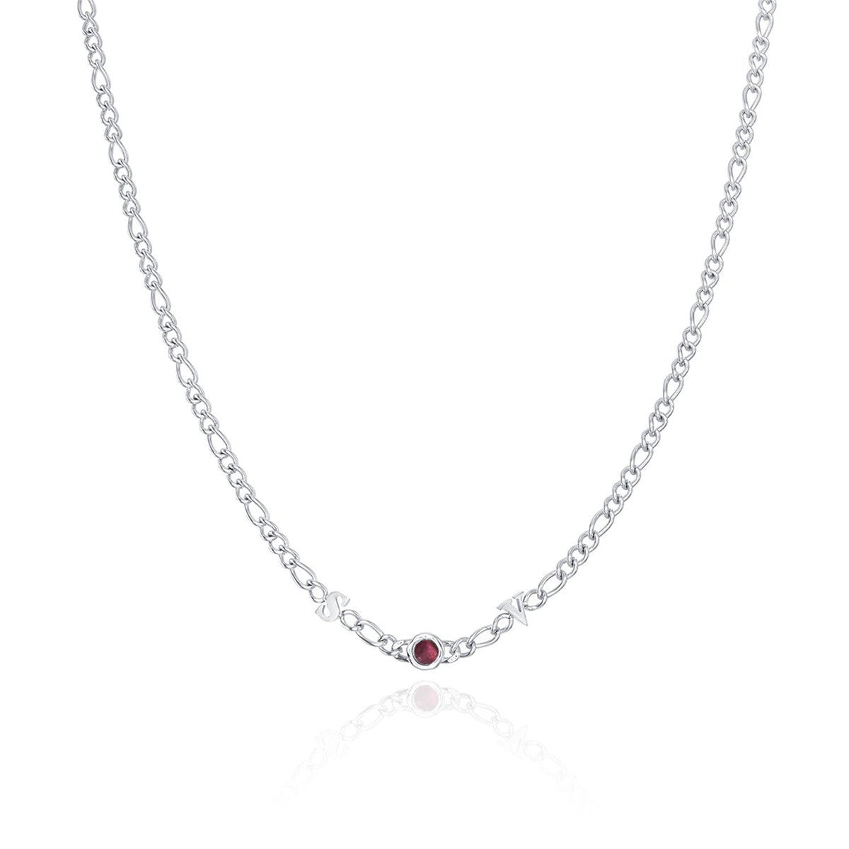 Made Mine Initials & Birthstone Necklace (Silver)