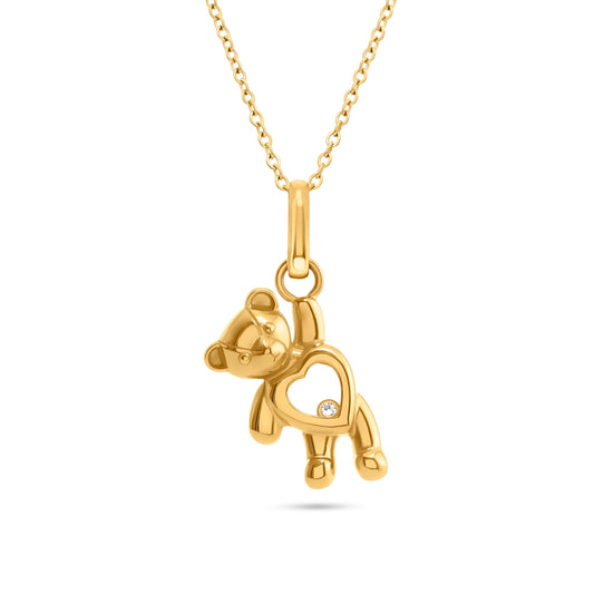 Floating Crystal Bear Necklace (Gold)