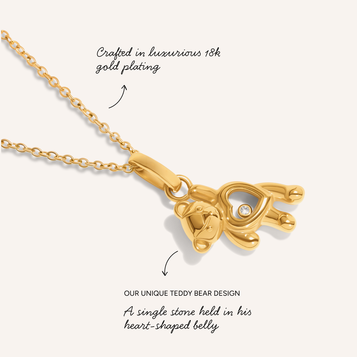 Floating Crystal Bear Necklace (Gold)