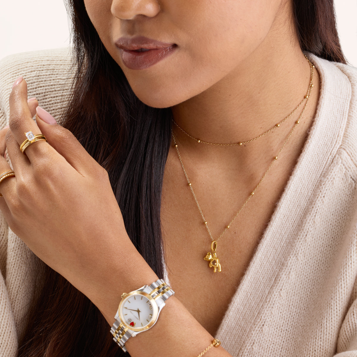 Floating Crystal Bear Necklace (Gold)