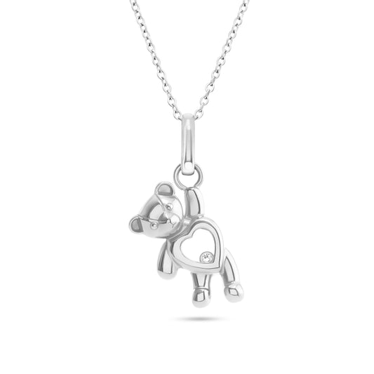 Floating Crystal Bear Necklace (Silver)