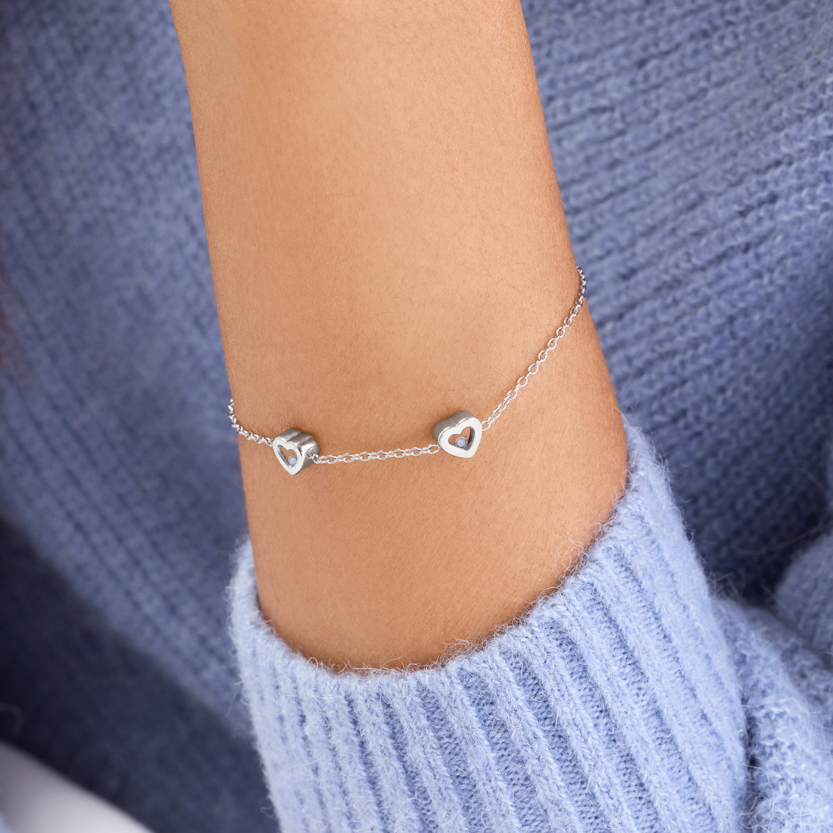 Floating Birthstone Multi Heart Bracelet (Silver)