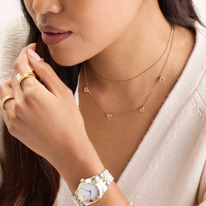 Floating Birthstone Multi Heart Necklace (Gold)