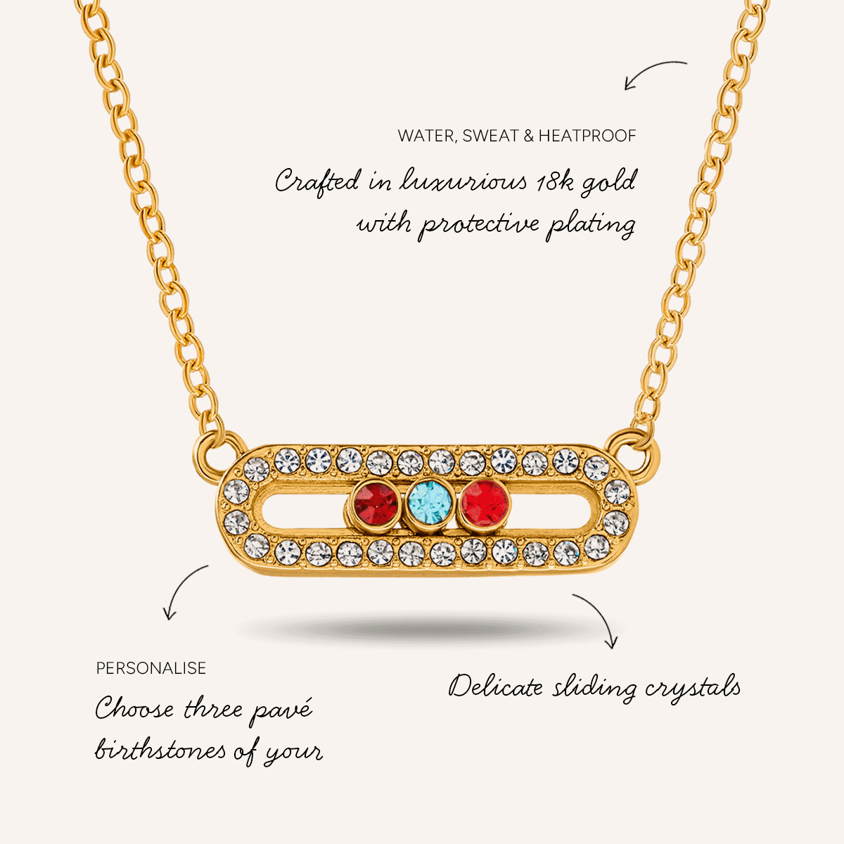 Birthstone Kinetic Pavé Necklace (Gold)