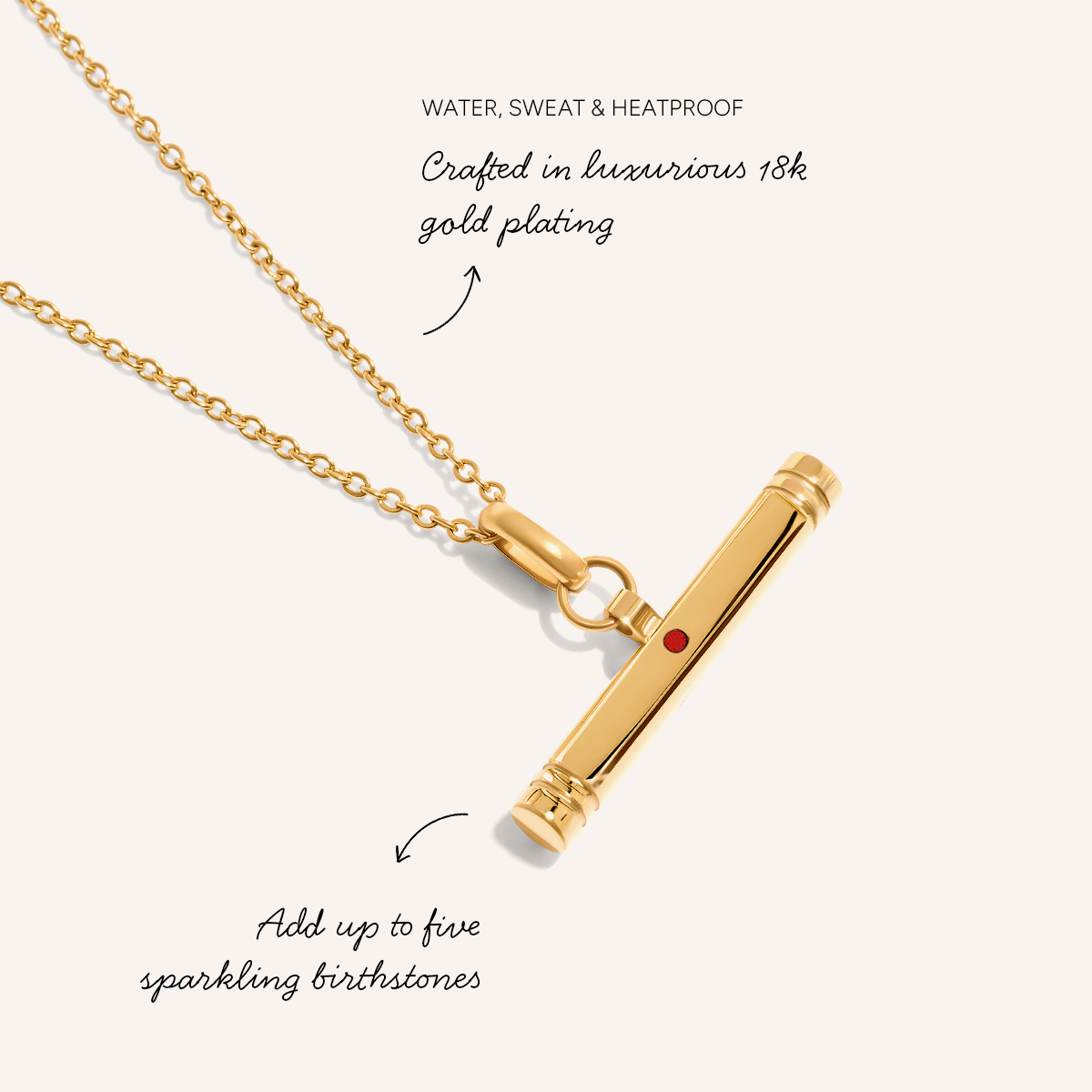 Confetti Birthstone T-bar Necklace (Gold)
