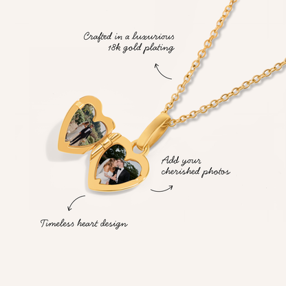Heart Double Photo Locket Necklace (Gold)
