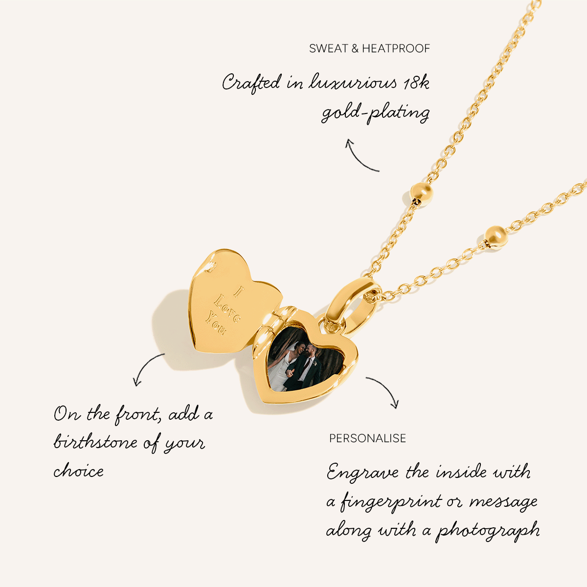 Heart Photo Locket Necklace (Gold)