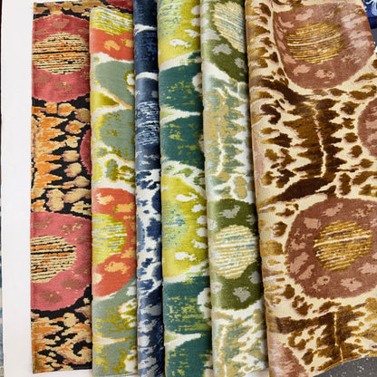 KAYA -IKAT EFFECT DESIGNER PATTERN CUT VELVET UPHOLSTERY FABRIC BY THE YARD