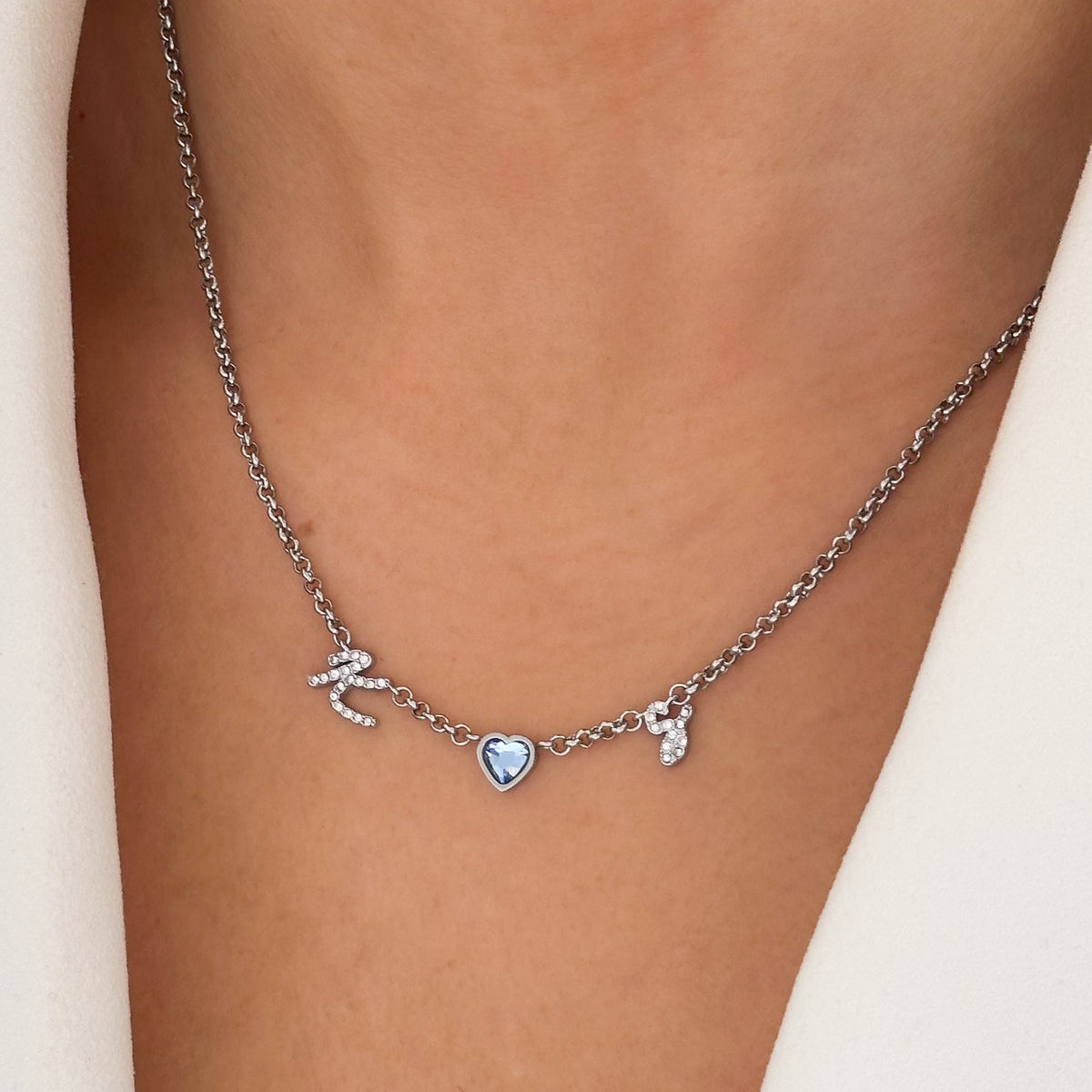 Made Mine Initials & Birthstone Necklace (Silver)