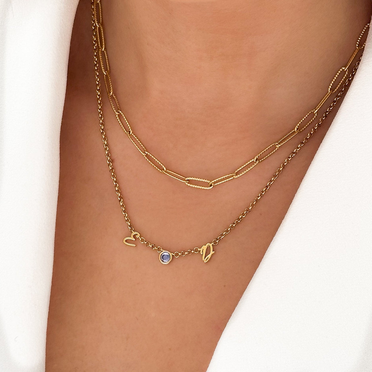 Made Mine Initials & Birthstone Necklace (Gold)