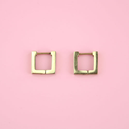 Square Huggie Earrings (Gold Plated)