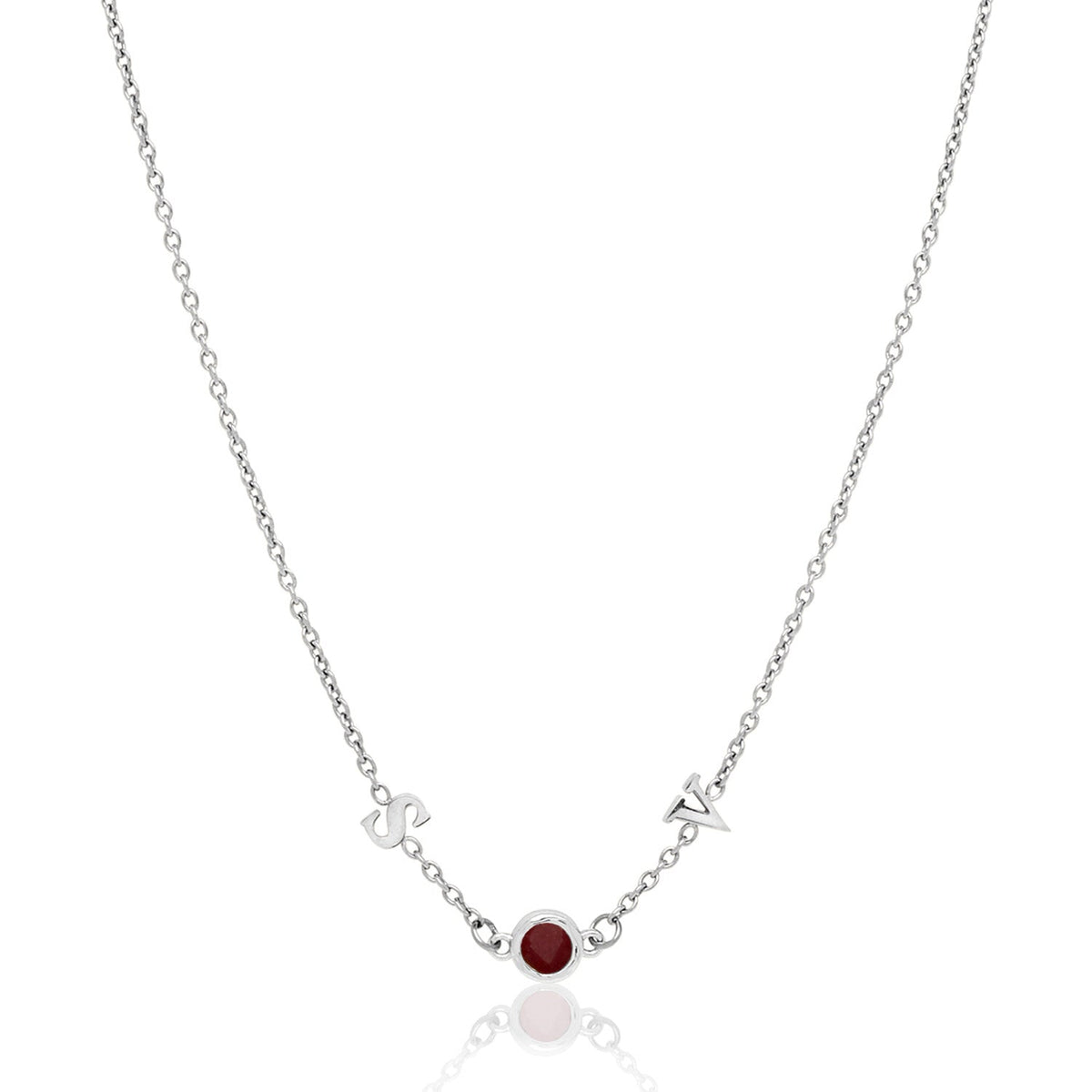 Made Mine Initials & Birthstone Necklace (Silver)