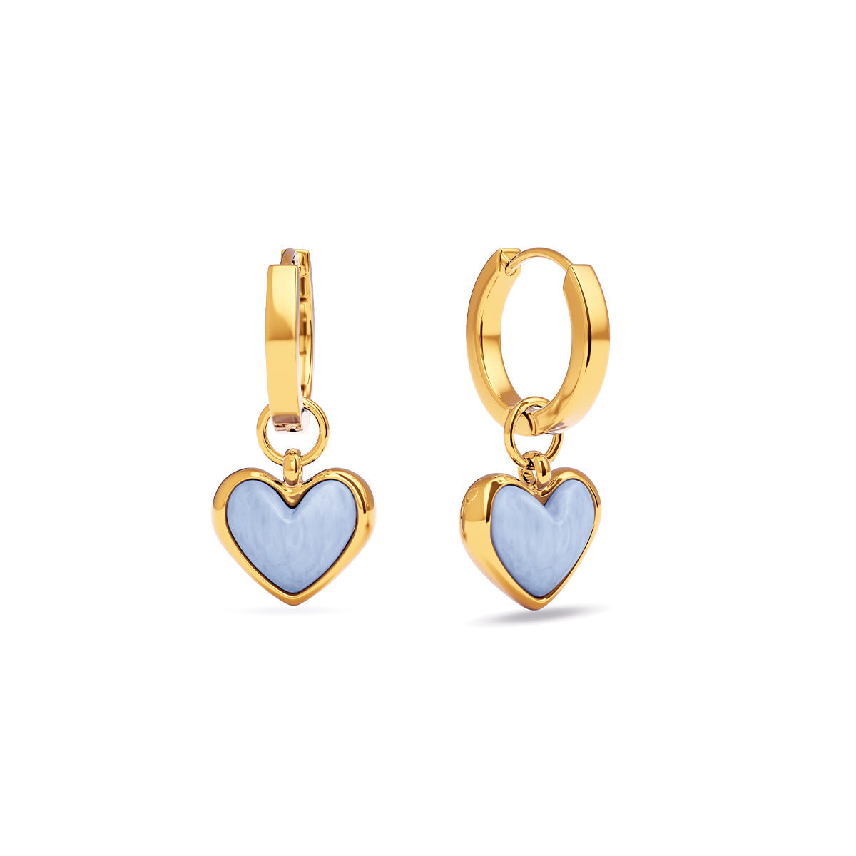 Light Blue Lace Agate Heart Huggie Earrings (Gold)