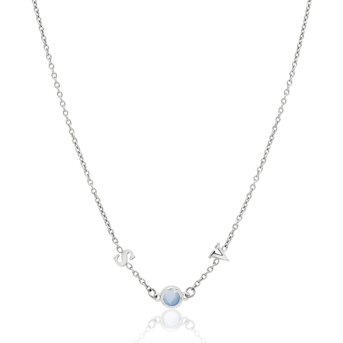 Made Mine Initials & Birthstone Necklace (Silver)