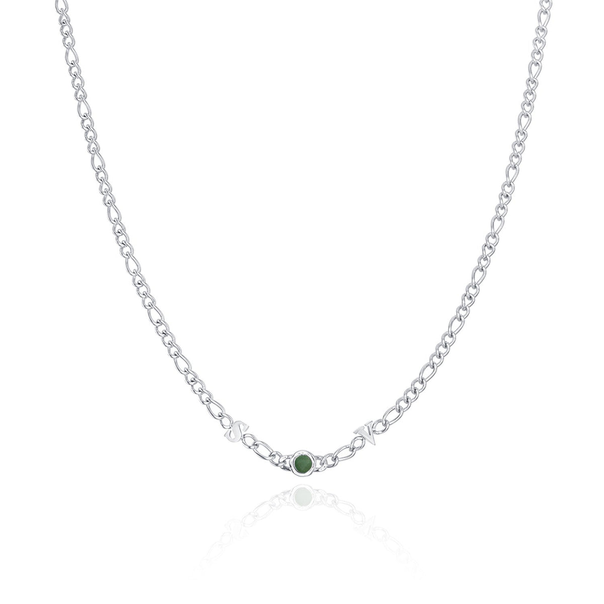 Made Mine Initials & Birthstone Necklace (Silver)