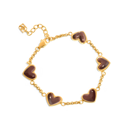 Chocolate Brown Multi Heart Bracelet (Gold)