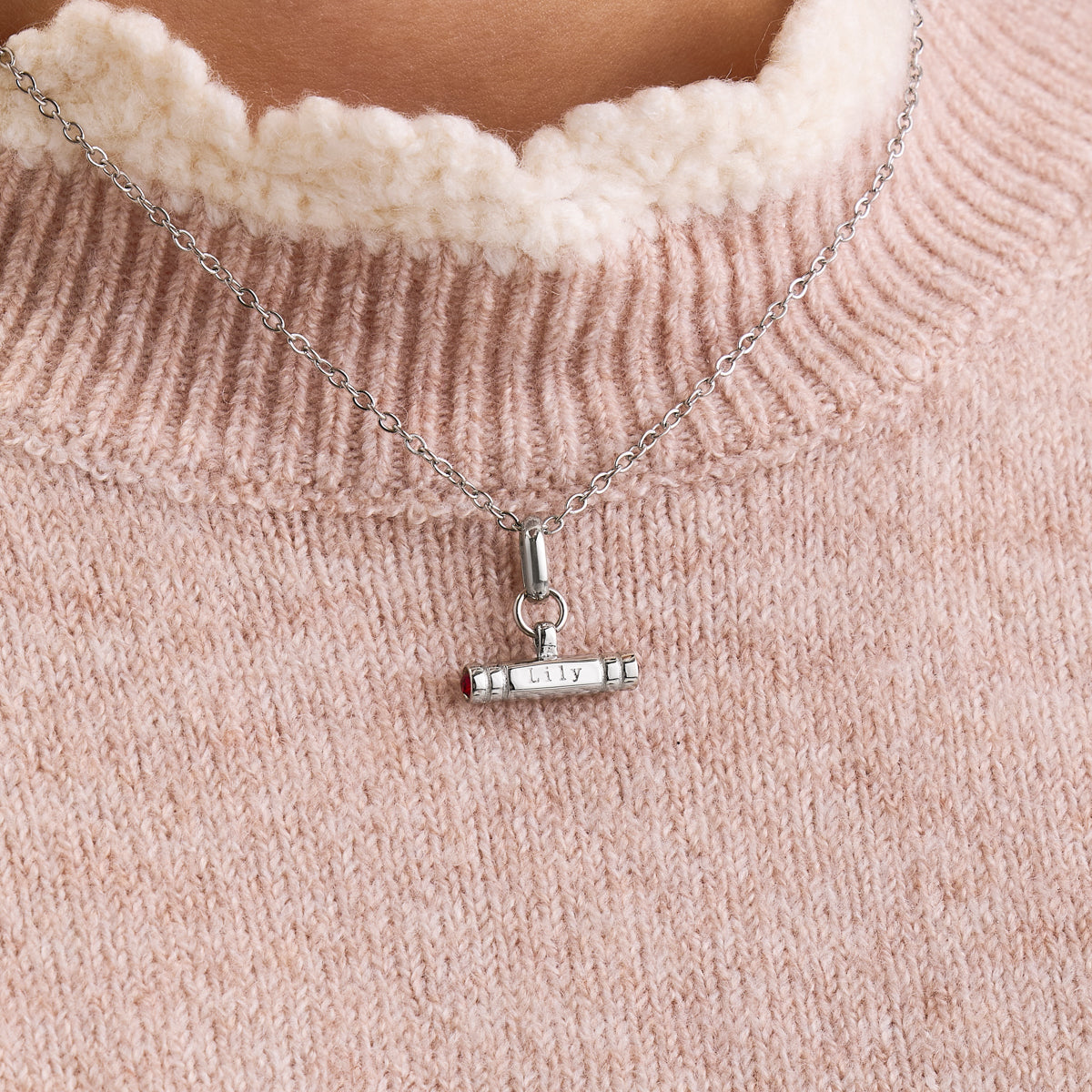 Mini Custom Stamped T-Bar Necklace (Silver)