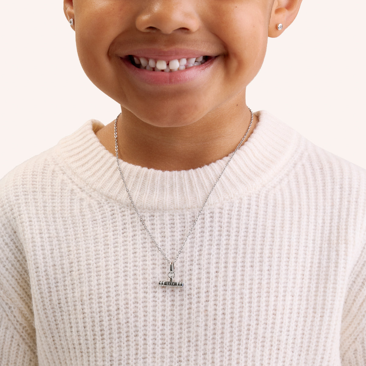 Mini Custom Stamped T-Bar Necklace (Silver)