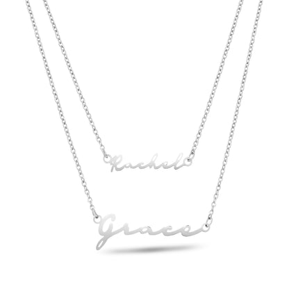 Matching 'Mini & Me' Signature Name Necklace Set (Silver)