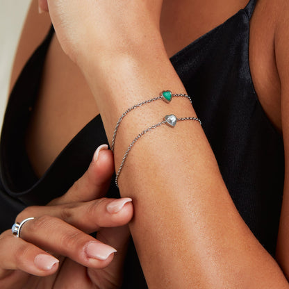Mini Heart Birthstone Bracelet (Silver)