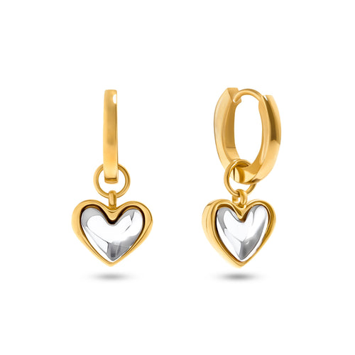 Mixed Metal Heart Huggie Earrings (Gold)