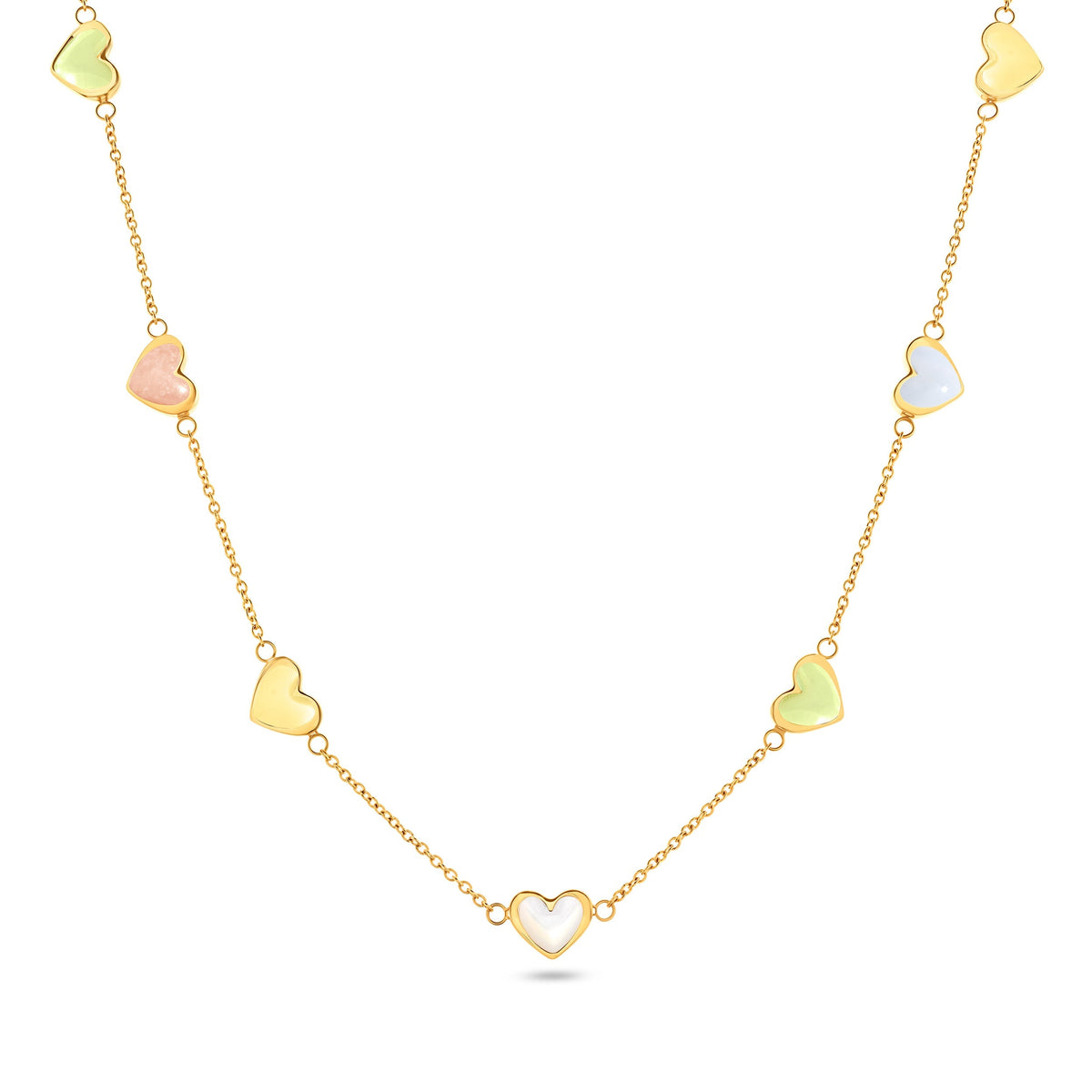 Multi Pastel Mini Hearts Necklace (Gold)