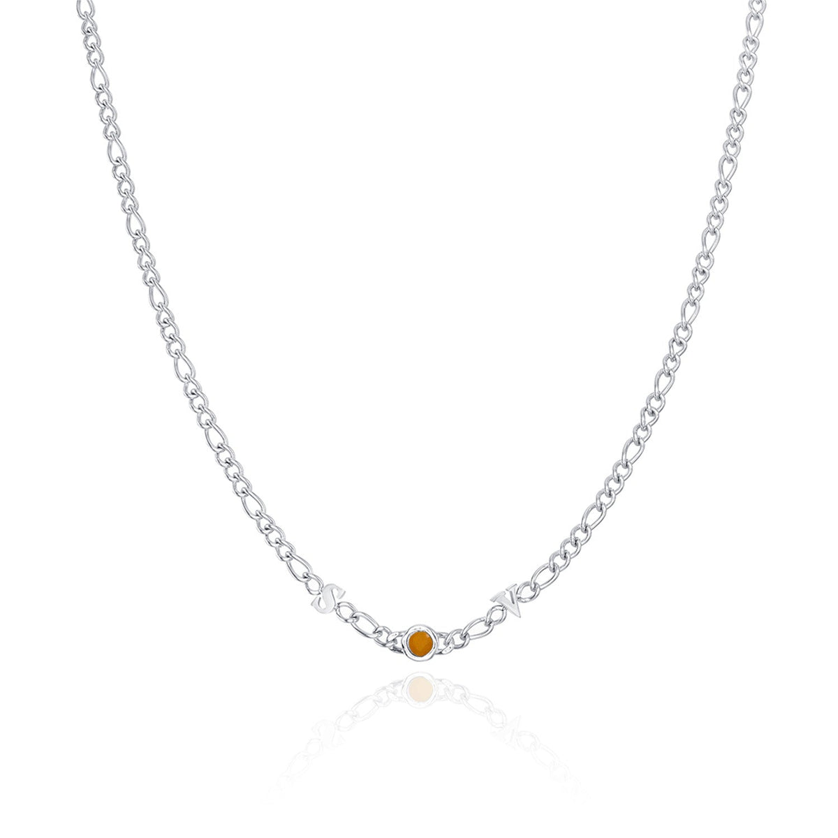 Made Mine Initials & Birthstone Necklace (Silver)